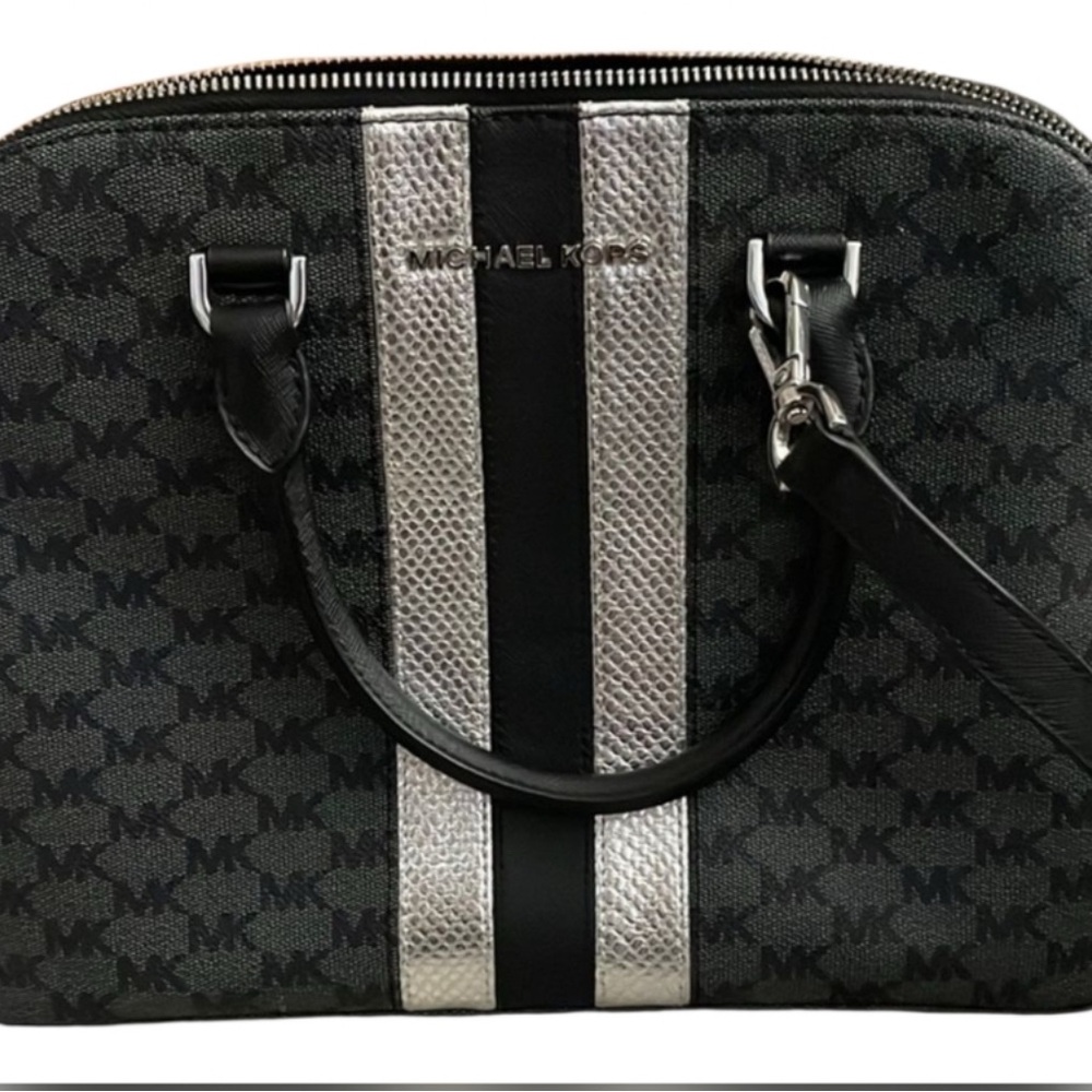 Michael Kors Cindy Large Dome Center Stripe Satchel Crossbody Bag - Picture 5 of 9